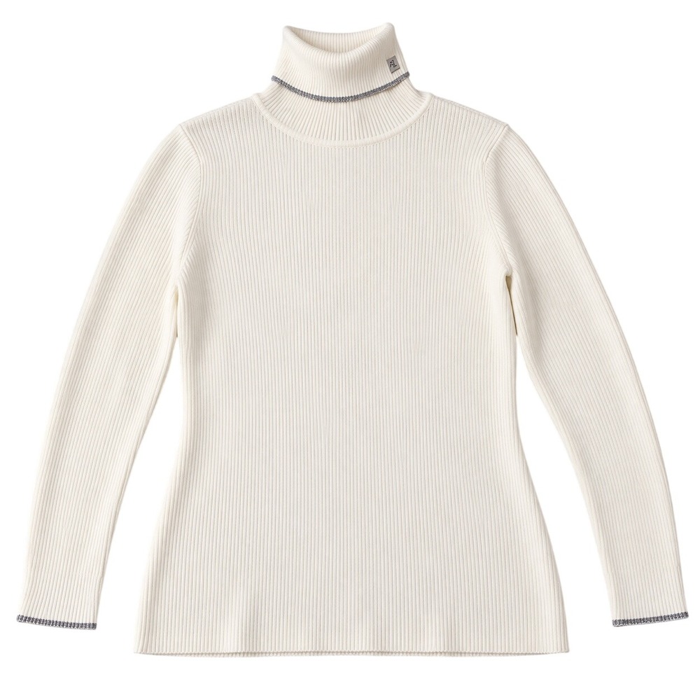 Lauren Ralph Lauren Off White Ribbed Turtleneck Sweater Silver Trim L New Gift